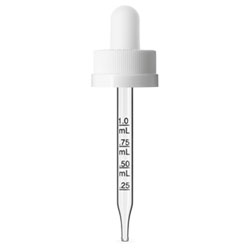 Child Resistant Dropper - Graduated Glass Pipette - 1 ml Bulb White CAPS
