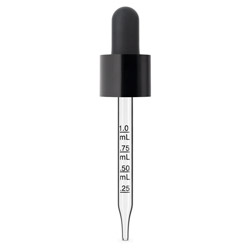 SMOOTH SIDED NON CRTE DROPPER WITH GRADUATED GLASS PIPETTE - .8ML BULB BLACK FOR DIN 18 CAPS