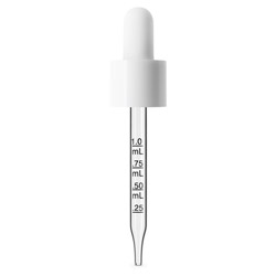 SMOOTH SIDED NON CRTE DROPPER WITH GRADUATED GLASS PIPETTE - .8ML BULB WHITE FOR DIN 18 CAPS