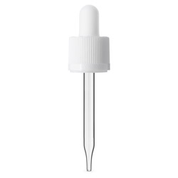 Child Resistant Tamper Evident Dropper - Glass Pipette - .8ML Bulb WHITE CAPS